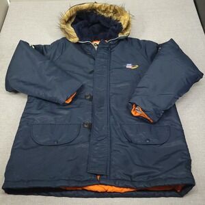 VTG Union Pacific Antarctica Snorkel Parka Coat Hooded Blue Size Large 70s